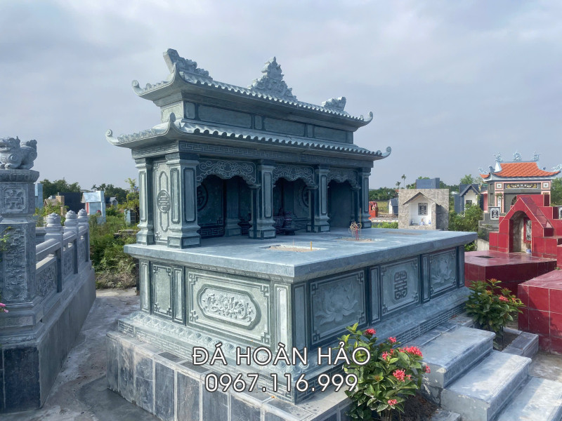 Mộ đá đẹp – Bí quyết lựa chọn mẫu mộ đá bền đẹp, chuẩn phong thủy cho gia đình Việt 9 Xây Mộ đá chung 3 người 2 mái đẹp